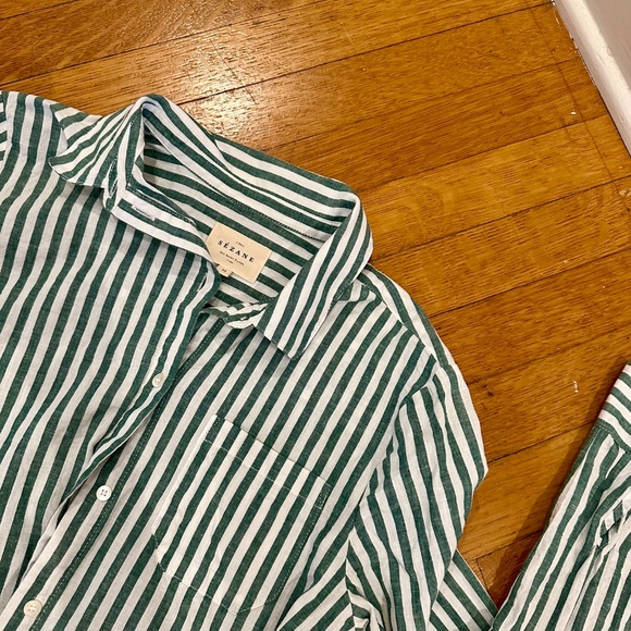Sezane Tomboy Shirt - Ecru Green Stripes - Size 4 - Picture 5 of 6